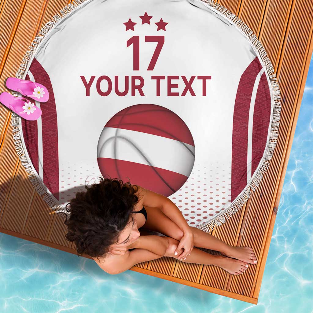 Latvia Basketball Custom Beach Blanket White Latvian Pattern