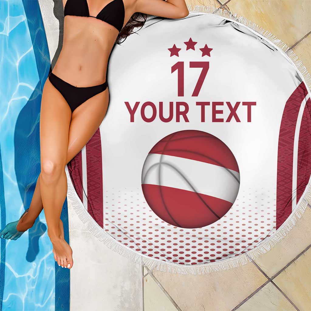 Latvia Basketball Custom Beach Blanket White Latvian Pattern