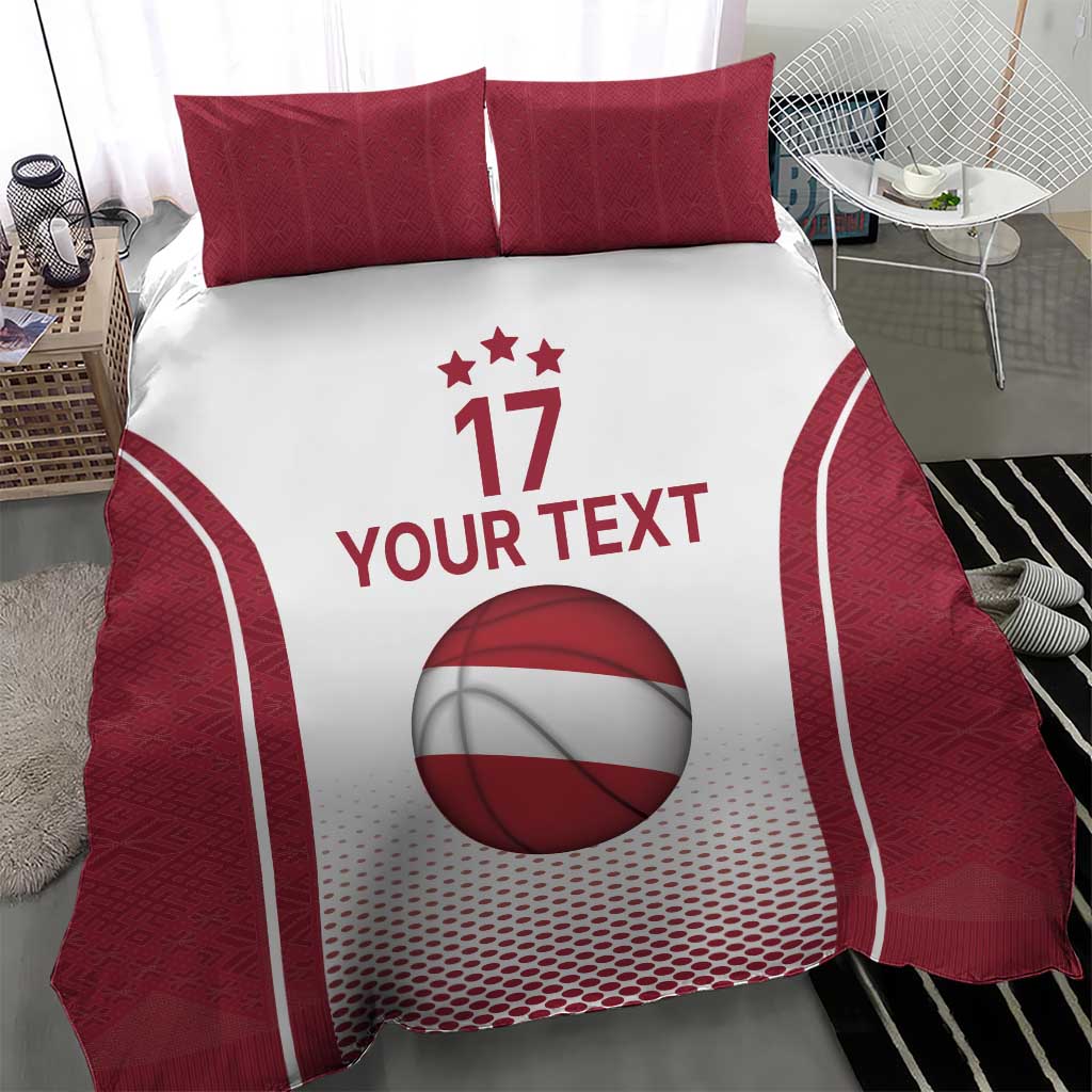 Latvia Basketball Custom Bedding Set White Latvian Pattern