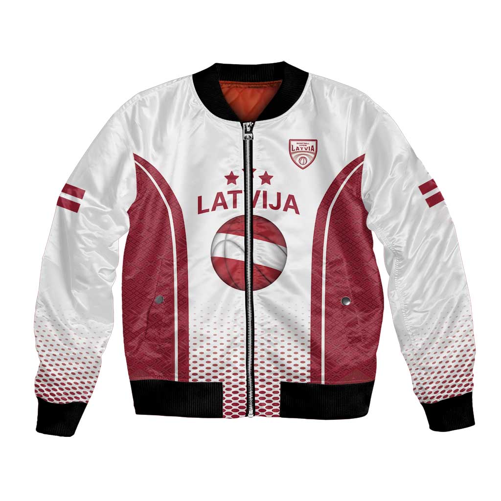 Latvia Basketball Custom Bomber Jacket White Latvian Pattern