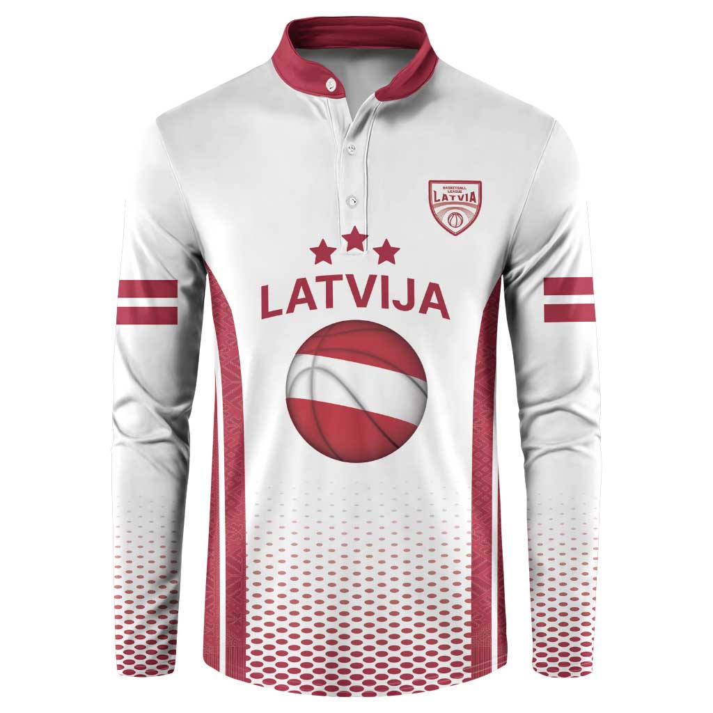 Latvia Basketball Custom Button Sweatshirt White Latvian Pattern