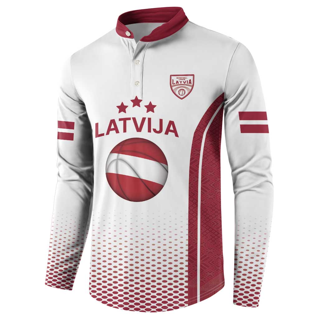 Latvia Basketball Custom Button Sweatshirt White Latvian Pattern