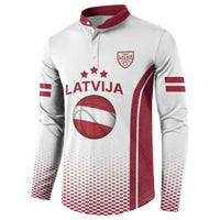 Latvia Basketball Custom Button Sweatshirt White Latvian Pattern