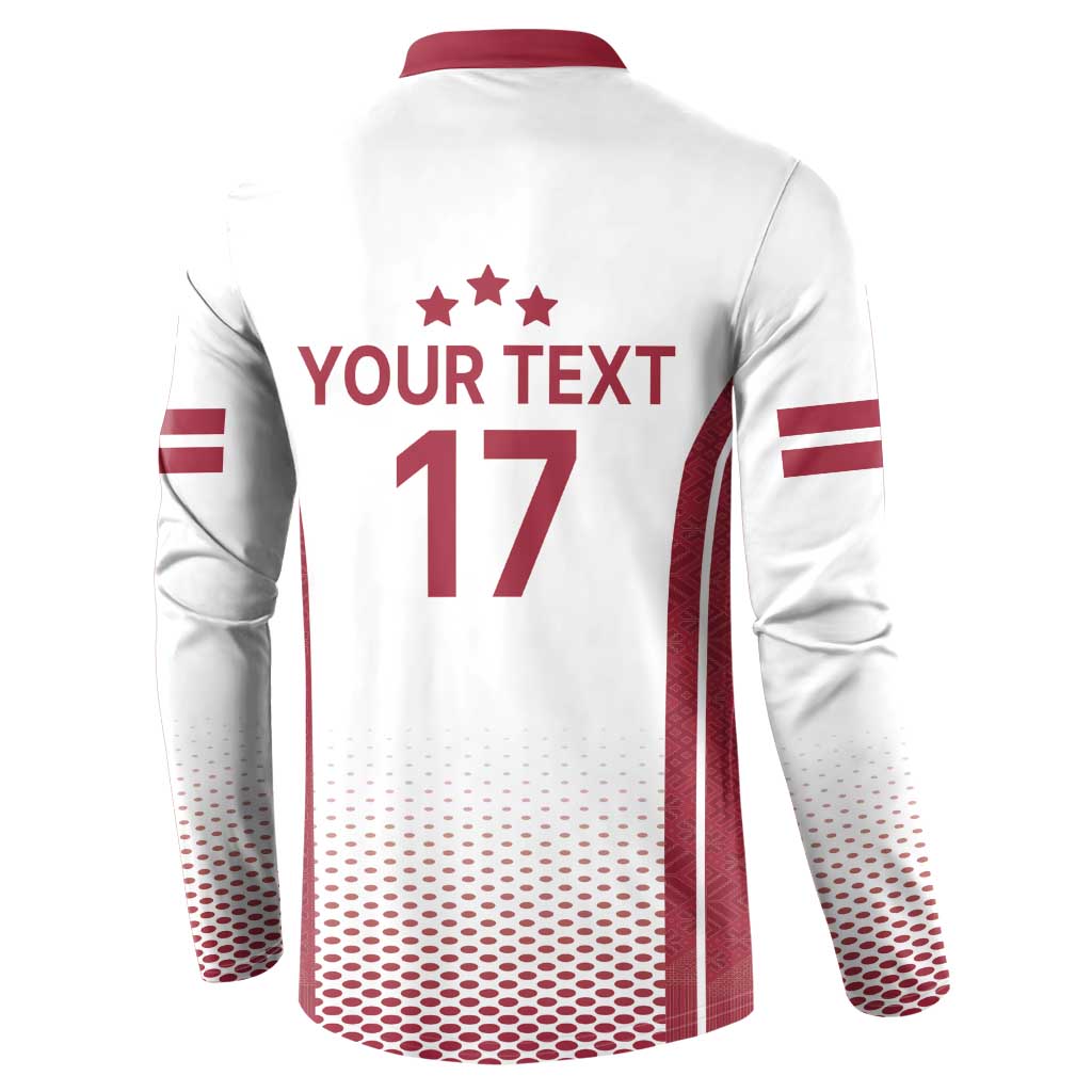 Latvia Basketball Custom Button Sweatshirt White Latvian Pattern