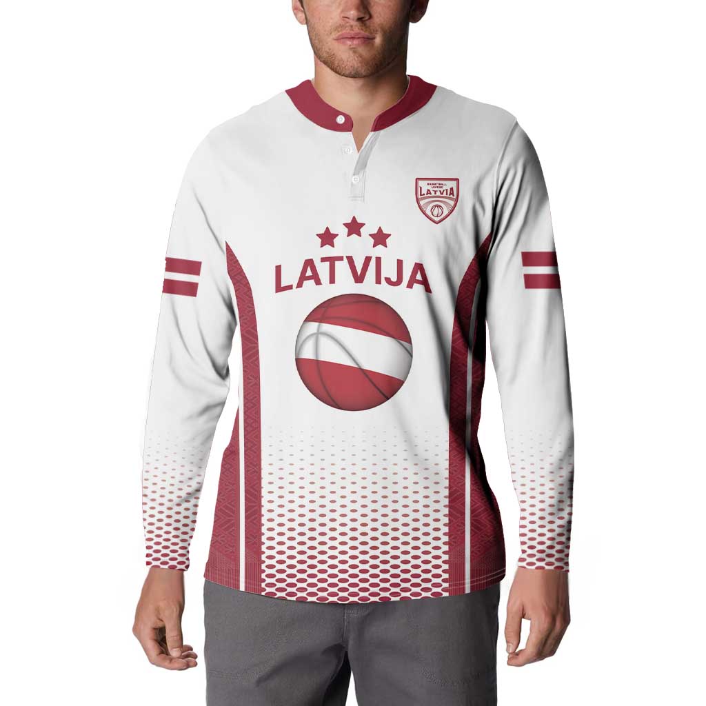 Latvia Basketball Custom Button Sweatshirt White Latvian Pattern