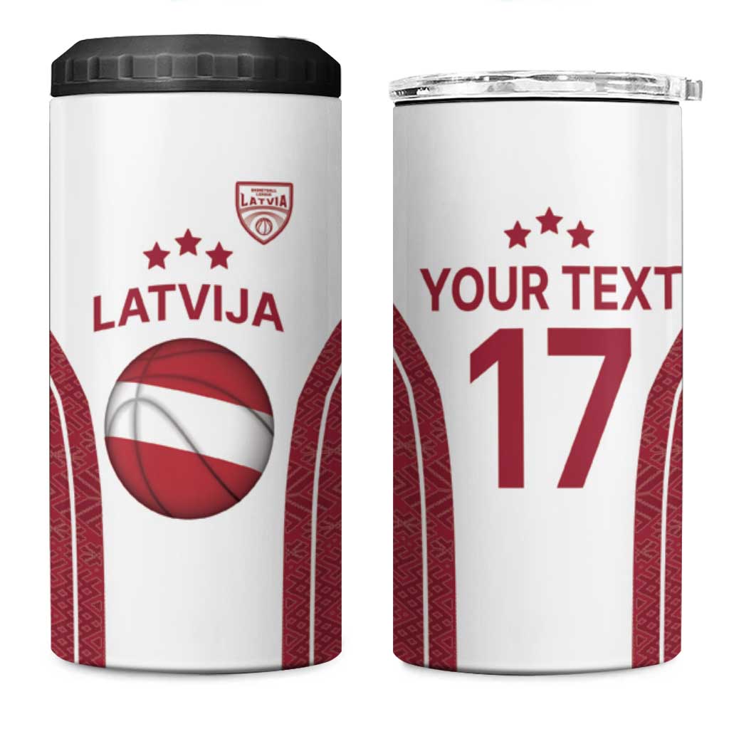 Latvia Basketball Custom 4 in 1 Can Cooler Tumbler White Latvian Pattern