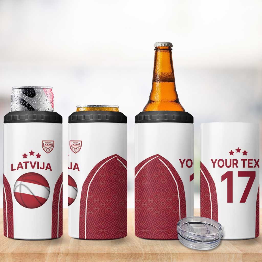 Latvia Basketball Custom 4 in 1 Can Cooler Tumbler White Latvian Pattern
