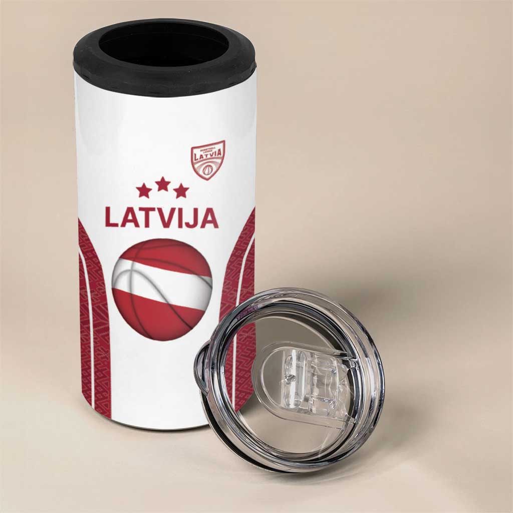 Latvia Basketball Custom 4 in 1 Can Cooler Tumbler White Latvian Pattern
