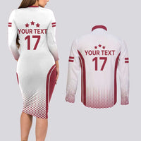 Latvia Basketball Custom Couples Matching Long Sleeve Bodycon Dress and Long Sleeve Button Shirt White Latvian Pattern