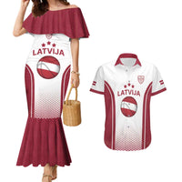 Latvia Basketball Custom Couples Matching Mermaid Dress and Hawaiian Shirt White Latvian Pattern