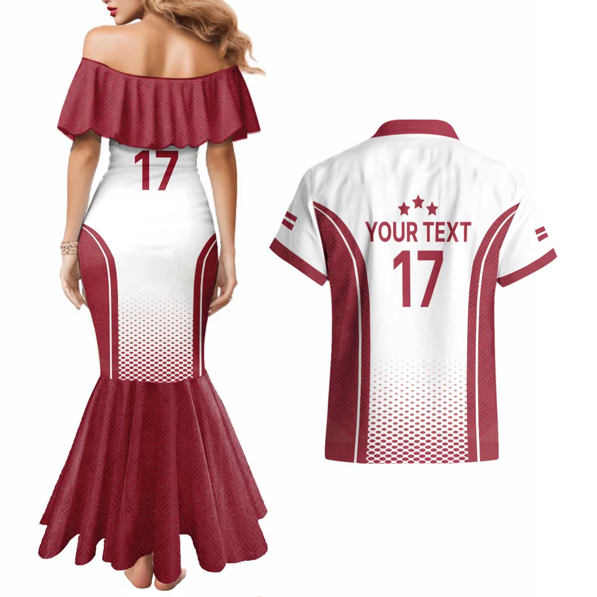 Latvia Basketball Custom Couples Matching Mermaid Dress and Hawaiian Shirt White Latvian Pattern