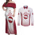 Latvia Basketball Custom Couples Matching Off Shoulder Maxi Dress and Long Sleeve Button Shirt White Latvian Pattern