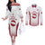 Latvia Basketball Custom Couples Matching Off The Shoulder Long Sleeve Dress and Long Sleeve Button Shirt White Latvian Pattern