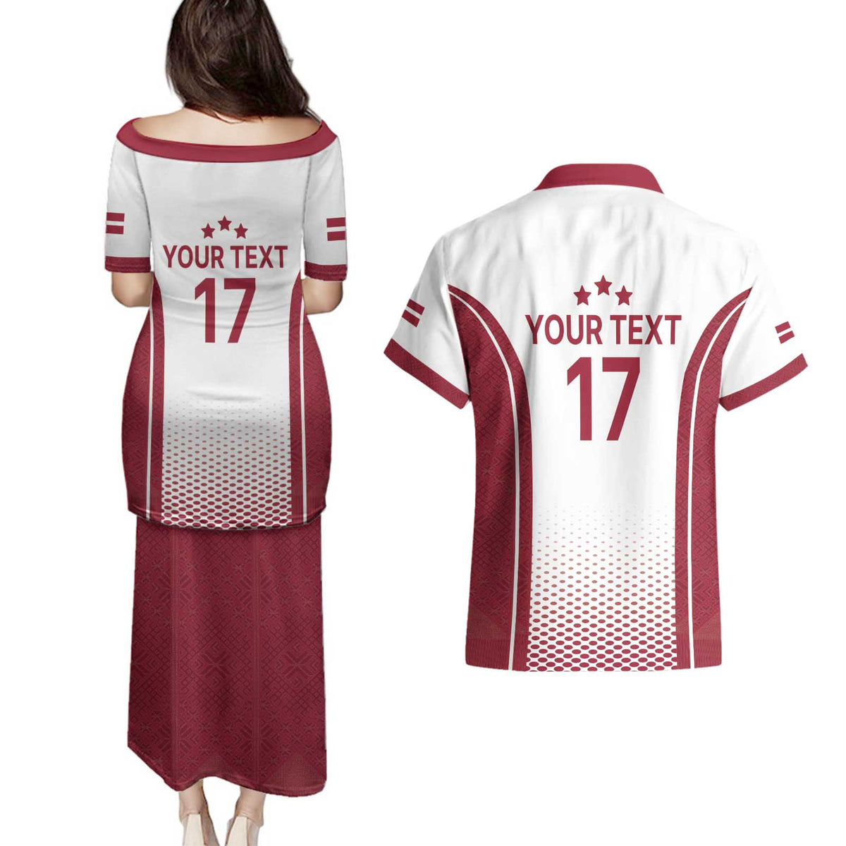 Latvia Basketball Custom Couples Matching Puletasi and Hawaiian Shirt White Latvian Pattern