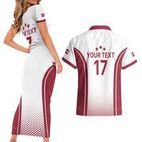 Latvia Basketball Custom Couples Matching Short Sleeve Bodycon Dress and Hawaiian Shirt White Latvian Pattern