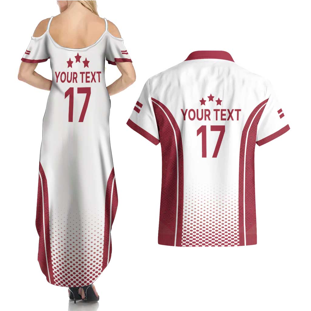 Latvia Basketball Custom Couples Matching Summer Maxi Dress and Hawaiian Shirt White Latvian Pattern