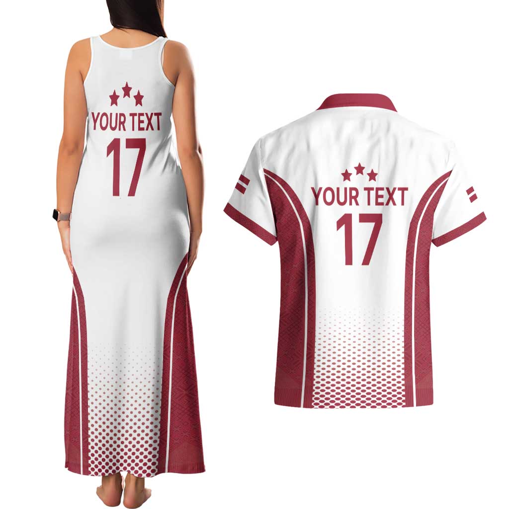 Latvia Basketball Custom Couples Matching Tank Maxi Dress and Hawaiian Shirt White Latvian Pattern