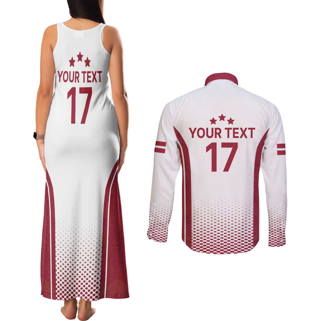 Latvia Basketball Custom Couples Matching Tank Maxi Dress and Long Sleeve Button Shirt White Latvian Pattern
