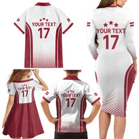 Latvia Basketball Custom Family Matching Long Sleeve Bodycon Dress and Hawaiian Shirt White Latvian Pattern