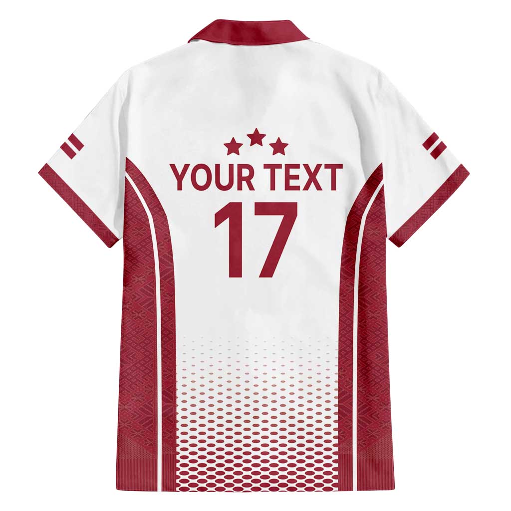 Latvia Basketball Custom Family Matching Long Sleeve Bodycon Dress and Hawaiian Shirt White Latvian Pattern