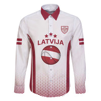Latvia Basketball Custom Family Matching Long Sleeve Bodycon Dress and Hawaiian Shirt White Latvian Pattern