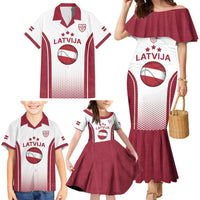 Latvia Basketball Custom Family Matching Mermaid Dress and Hawaiian Shirt White Latvian Pattern
