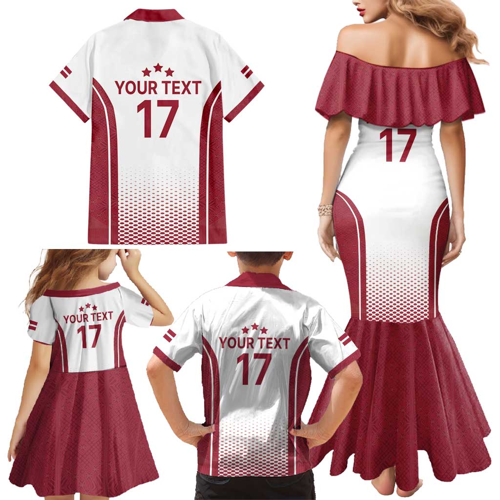 Latvia Basketball Custom Family Matching Mermaid Dress and Hawaiian Shirt White Latvian Pattern