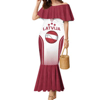 Latvia Basketball Custom Family Matching Mermaid Dress and Hawaiian Shirt White Latvian Pattern