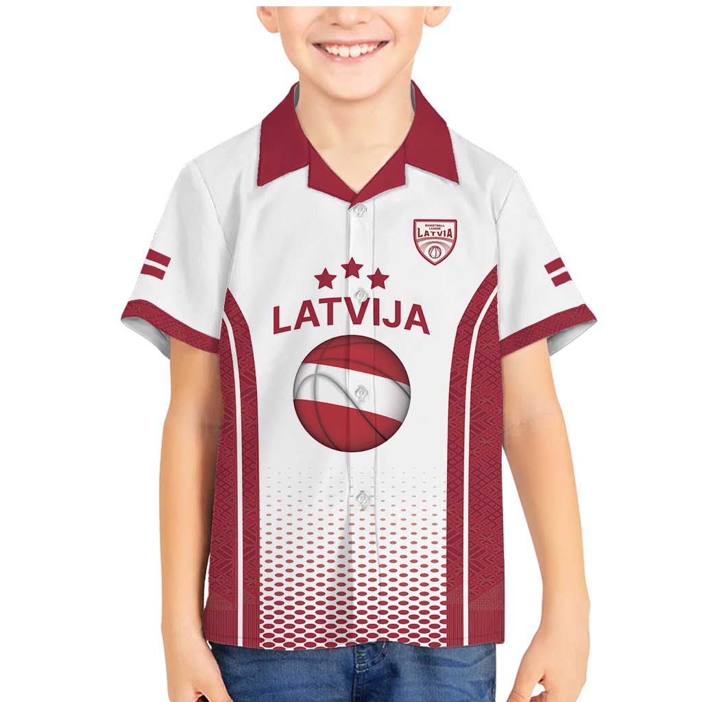 Latvia Basketball Custom Family Matching Mermaid Dress and Hawaiian Shirt White Latvian Pattern