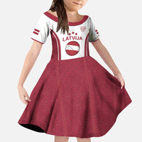 Latvia Basketball Custom Family Matching Off The Shoulder Long Sleeve Dress and Hawaiian Shirt White Latvian Pattern