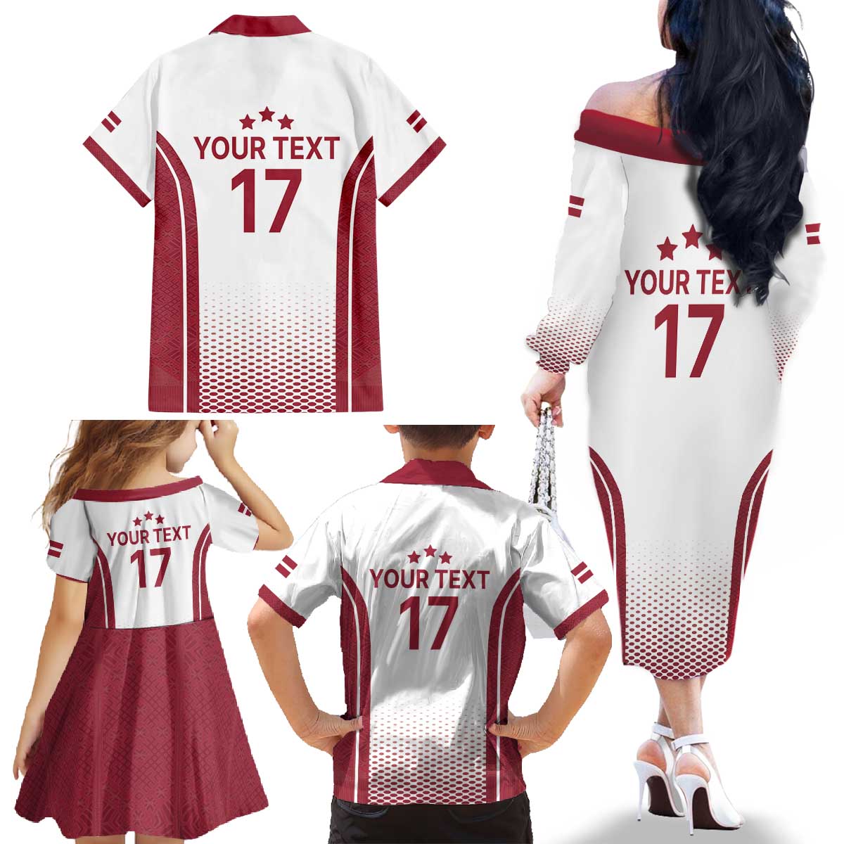 Latvia Basketball Custom Family Matching Off The Shoulder Long Sleeve Dress and Hawaiian Shirt White Latvian Pattern