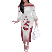 Latvia Basketball Custom Family Matching Off The Shoulder Long Sleeve Dress and Hawaiian Shirt White Latvian Pattern