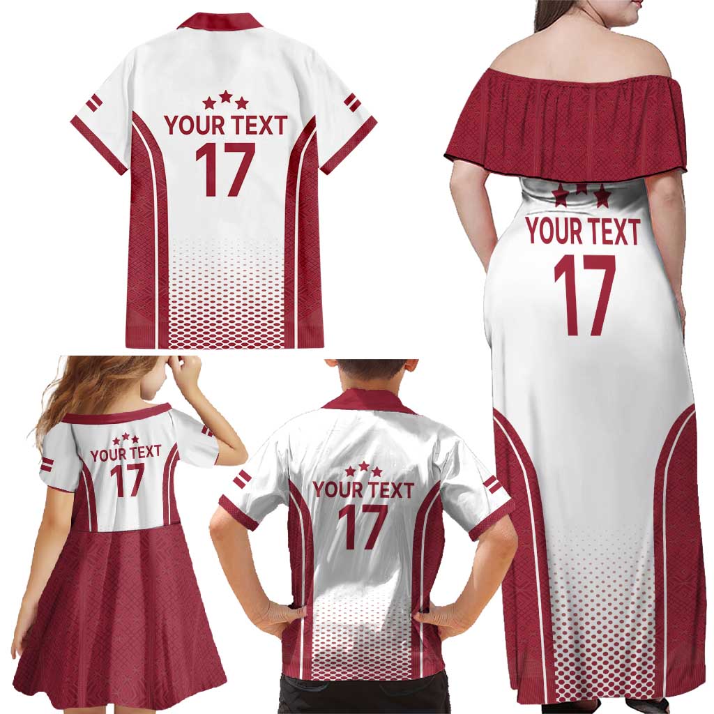Latvia Basketball Custom Family Matching Off Shoulder Maxi Dress and Hawaiian Shirt White Latvian Pattern