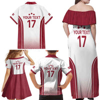 Latvia Basketball Custom Family Matching Off Shoulder Maxi Dress and Hawaiian Shirt White Latvian Pattern