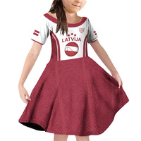 Latvia Basketball Custom Family Matching Off Shoulder Short Dress and Hawaiian Shirt White Latvian Pattern