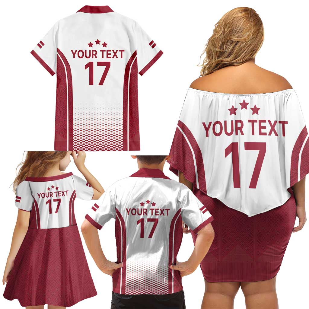 Latvia Basketball Custom Family Matching Off Shoulder Short Dress and Hawaiian Shirt White Latvian Pattern