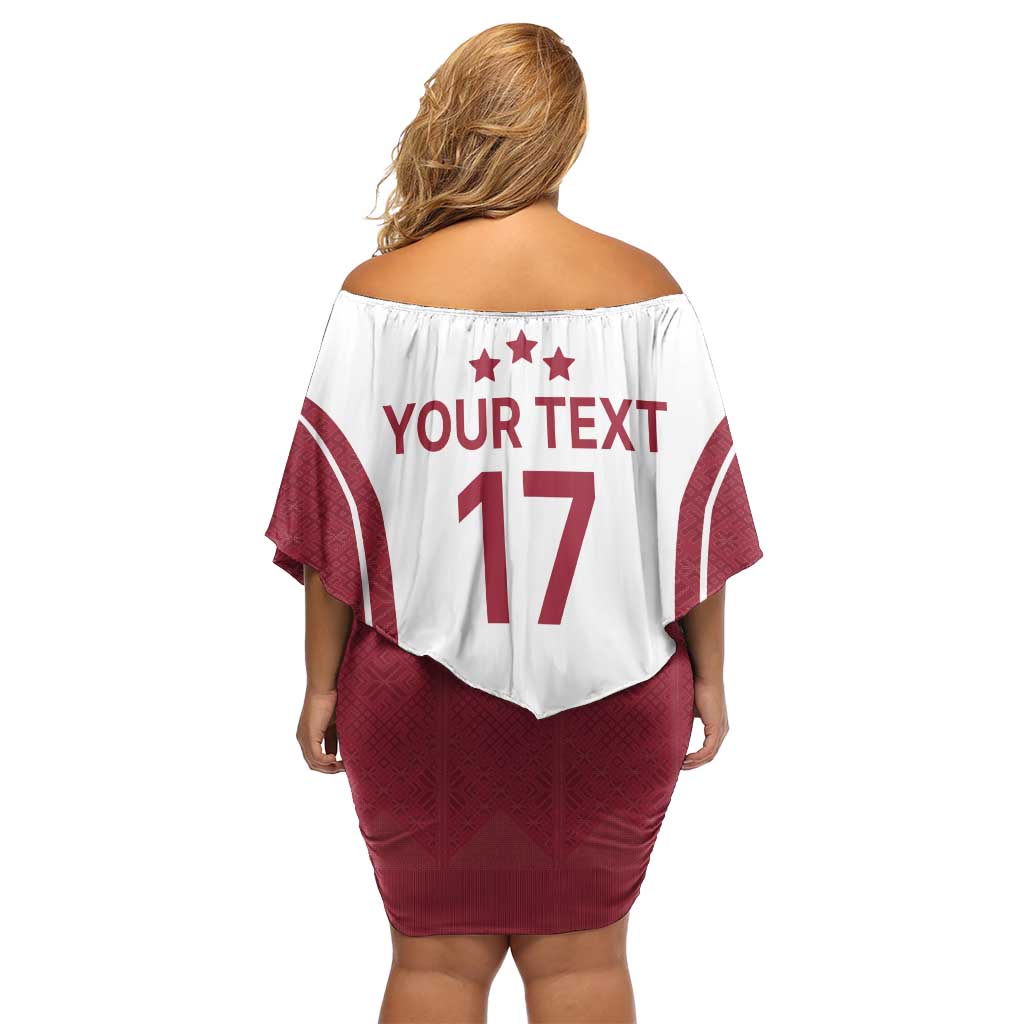 Latvia Basketball Custom Family Matching Off Shoulder Short Dress and Hawaiian Shirt White Latvian Pattern