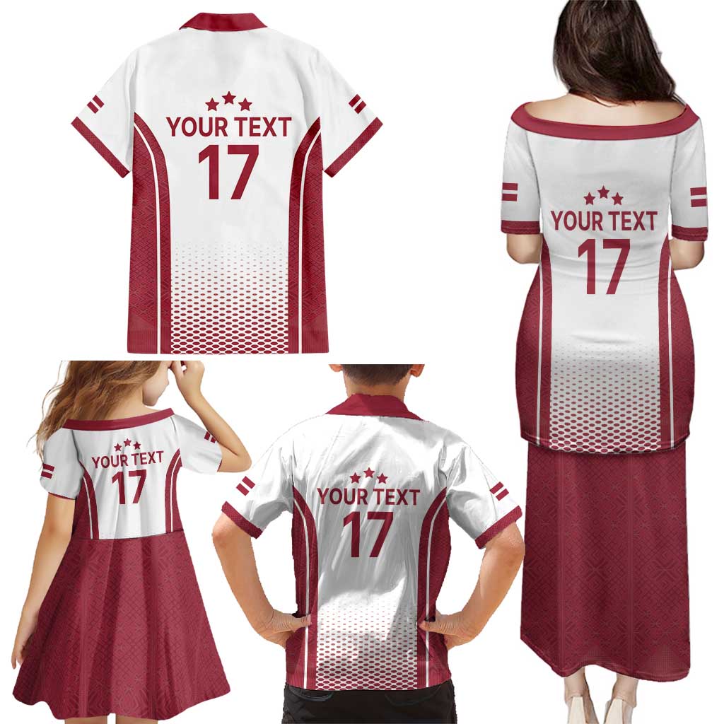 Latvia Basketball Custom Family Matching Puletasi and Hawaiian Shirt White Latvian Pattern