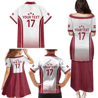 Latvia Basketball Custom Family Matching Puletasi and Hawaiian Shirt White Latvian Pattern