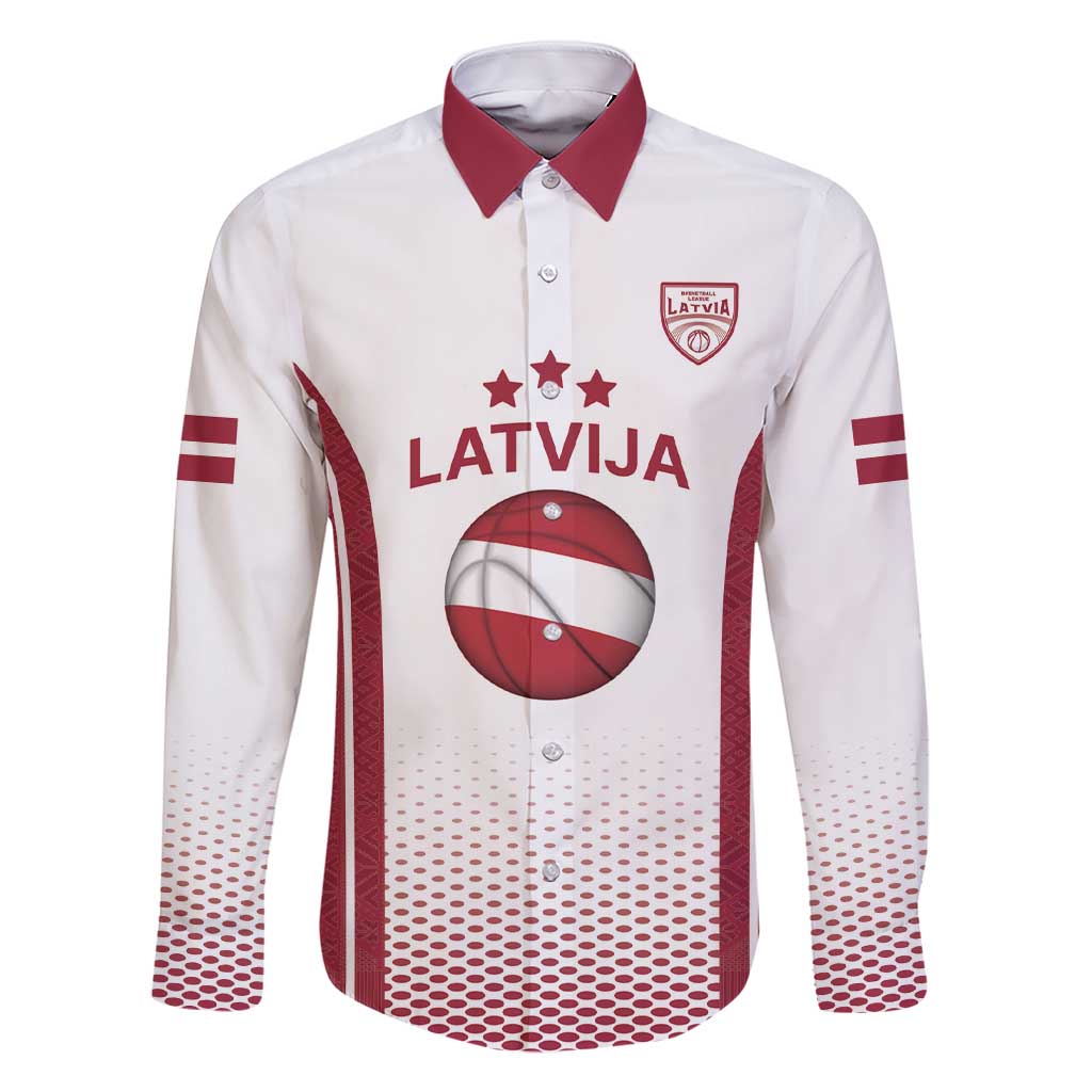 Latvia Basketball Custom Family Matching Short Sleeve Bodycon Dress and Hawaiian Shirt White Latvian Pattern