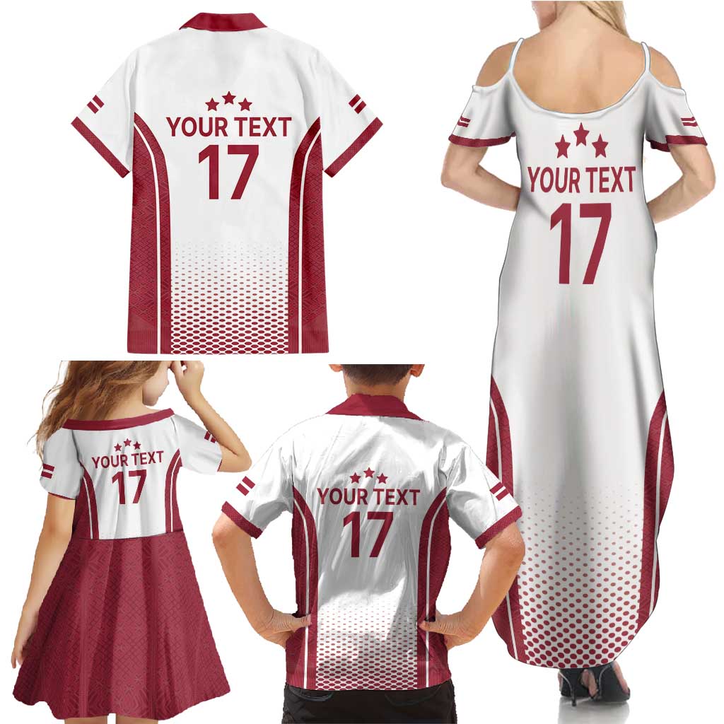 Latvia Basketball Custom Family Matching Summer Maxi Dress and Hawaiian Shirt White Latvian Pattern