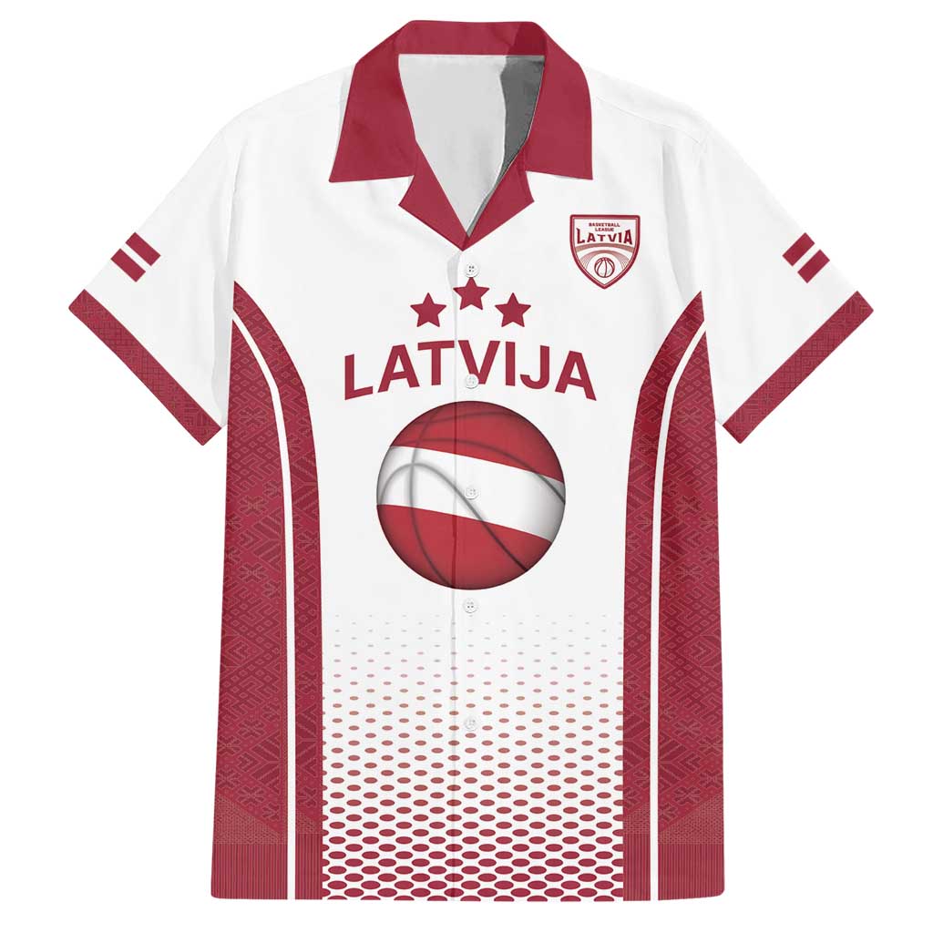 Latvia Basketball Custom Hawaiian Shirt White Latvian Pattern