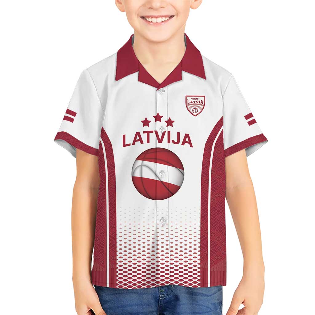 Latvia Basketball Custom Hawaiian Shirt White Latvian Pattern