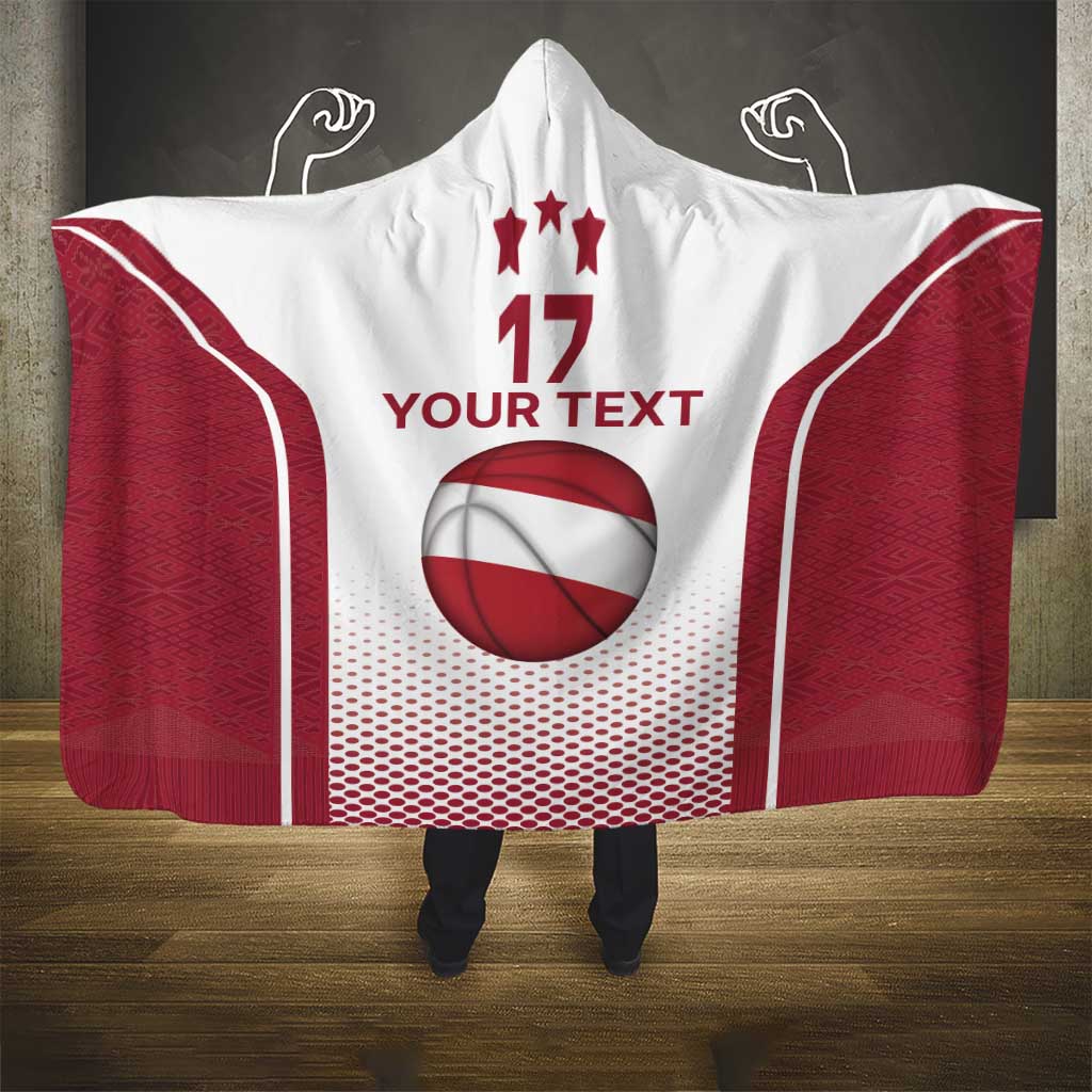 Latvia Basketball Custom Hooded Blanket White Latvian Pattern