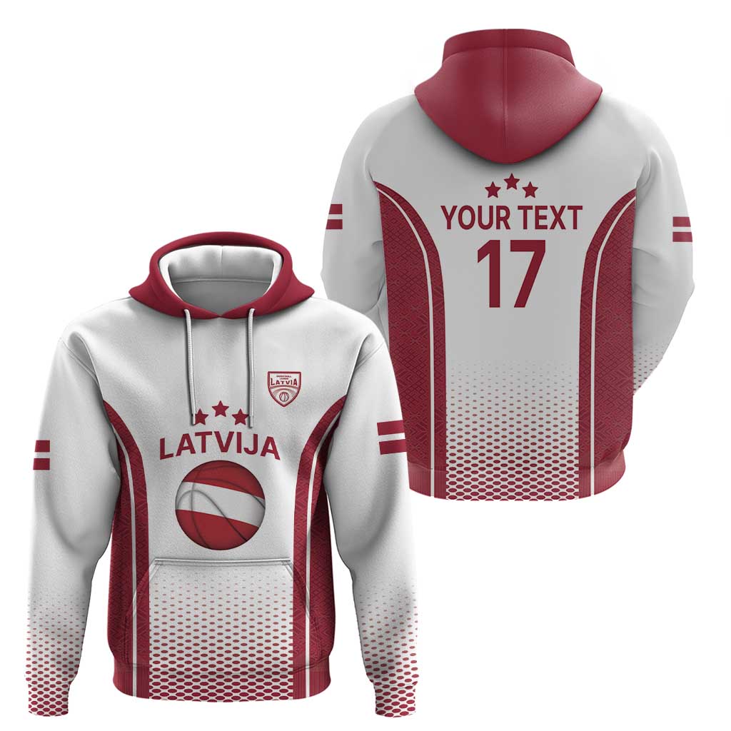 Latvia Basketball Custom Hoodie White Latvian Pattern