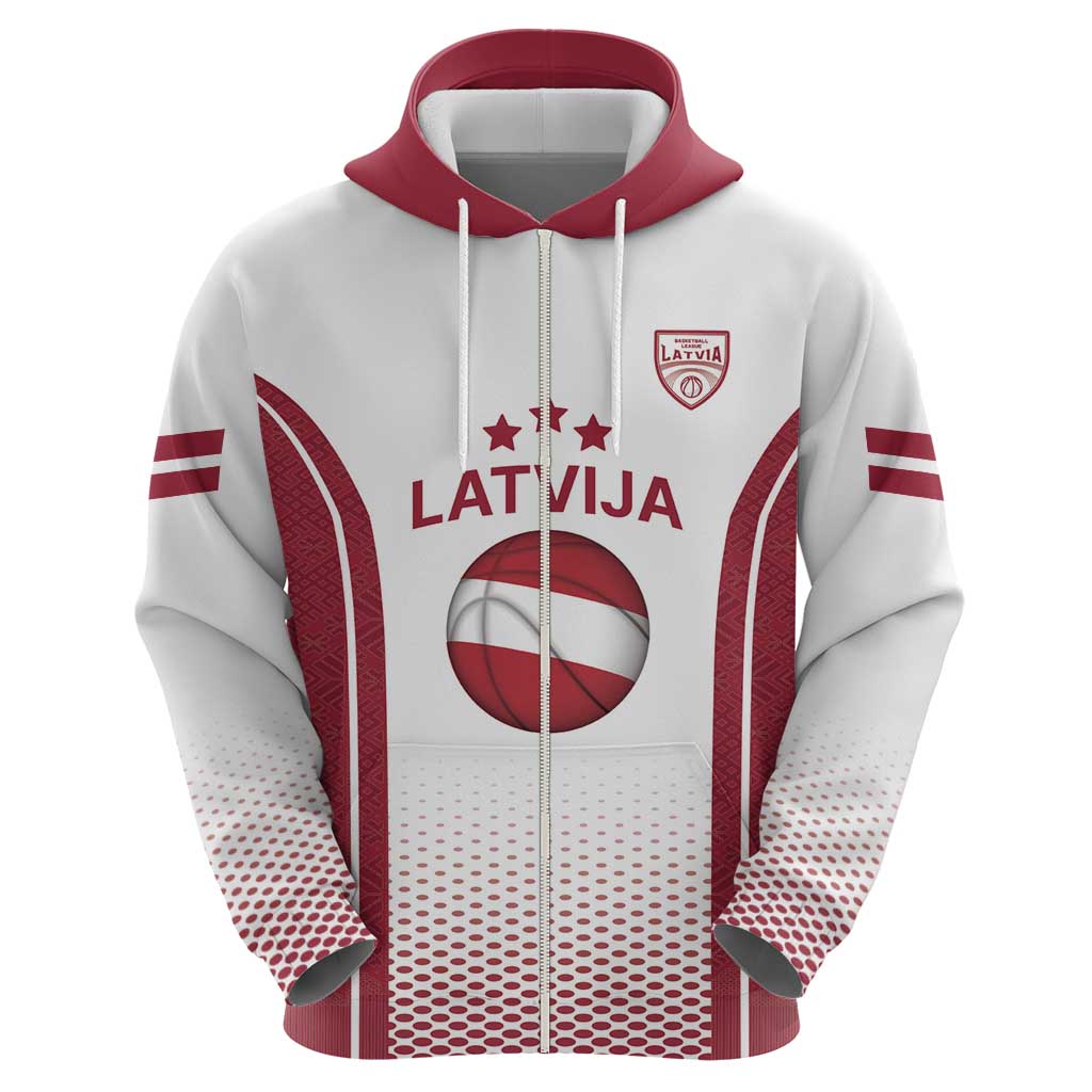 Latvia Basketball Custom Hoodie White Latvian Pattern