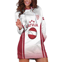 Latvia Basketball Custom Hoodie Dress White Latvian Pattern