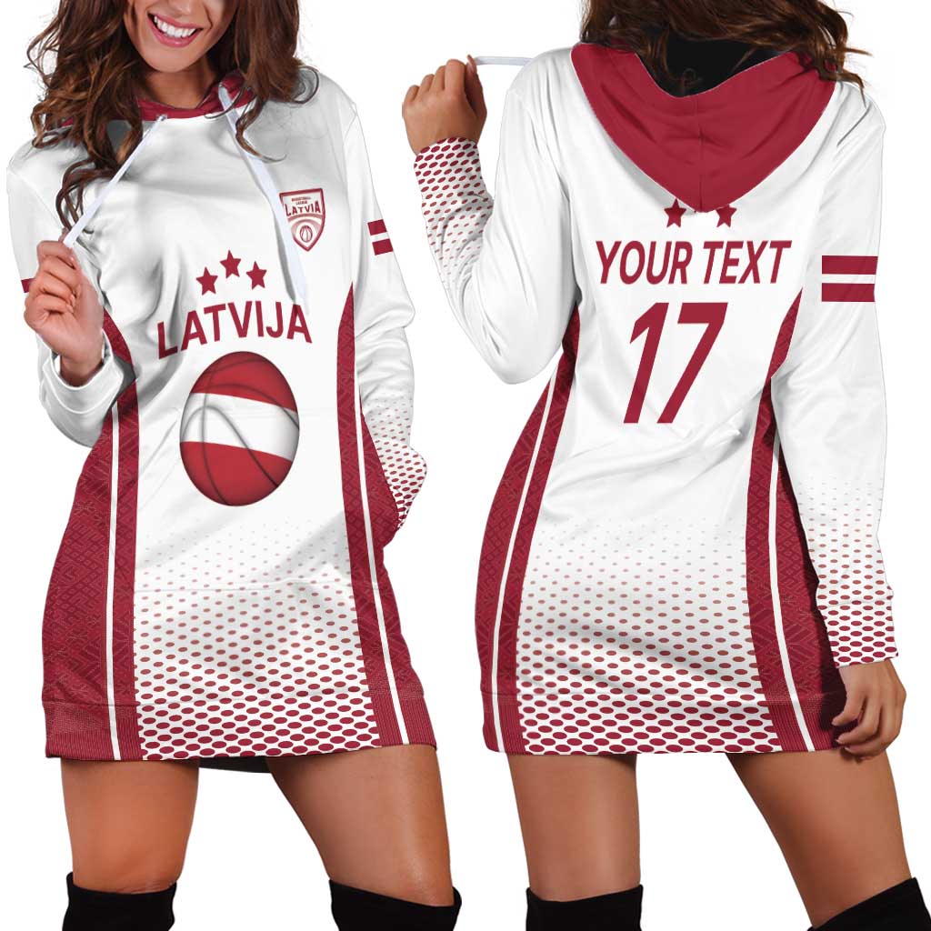 Latvia Basketball Custom Hoodie Dress White Latvian Pattern