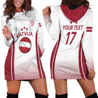 Latvia Basketball Custom Hoodie Dress White Latvian Pattern