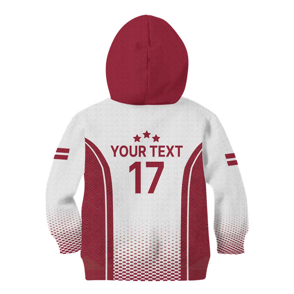 Latvia Basketball Custom Kid Hoodie White Latvian Pattern